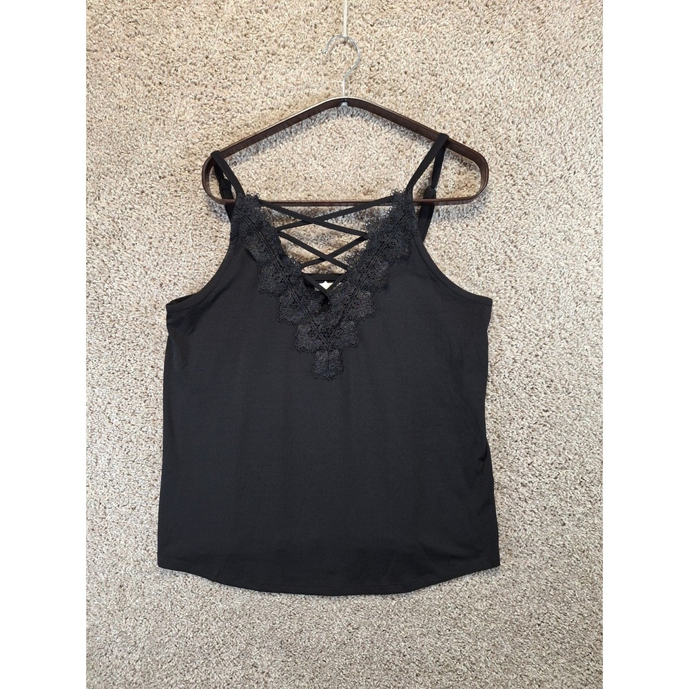 Maurices Camisole Top Women's Large Black Crisscross Lace Trim Adjustable Straps